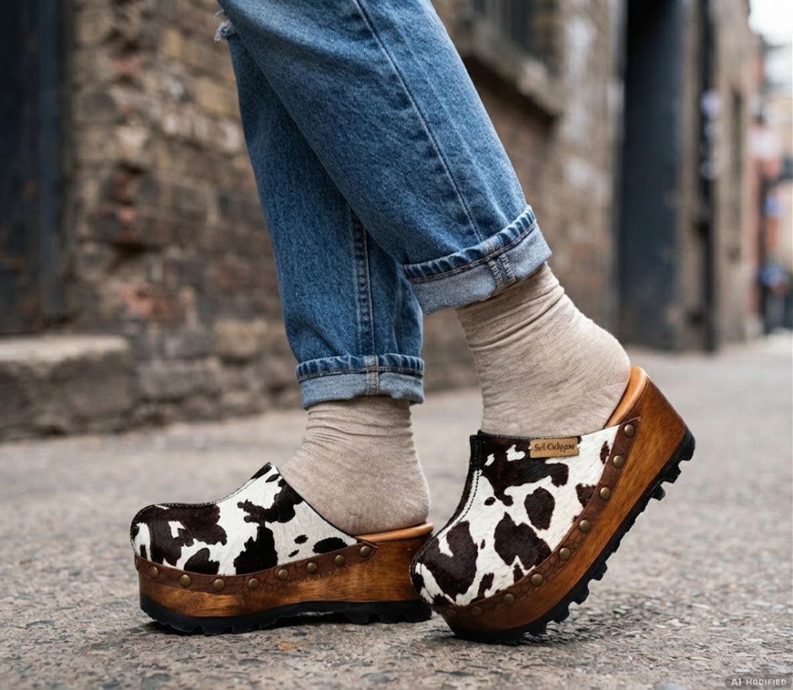 Cowhide Leather Clogs | Handmade Wooden Platform – Sol Caleyo
