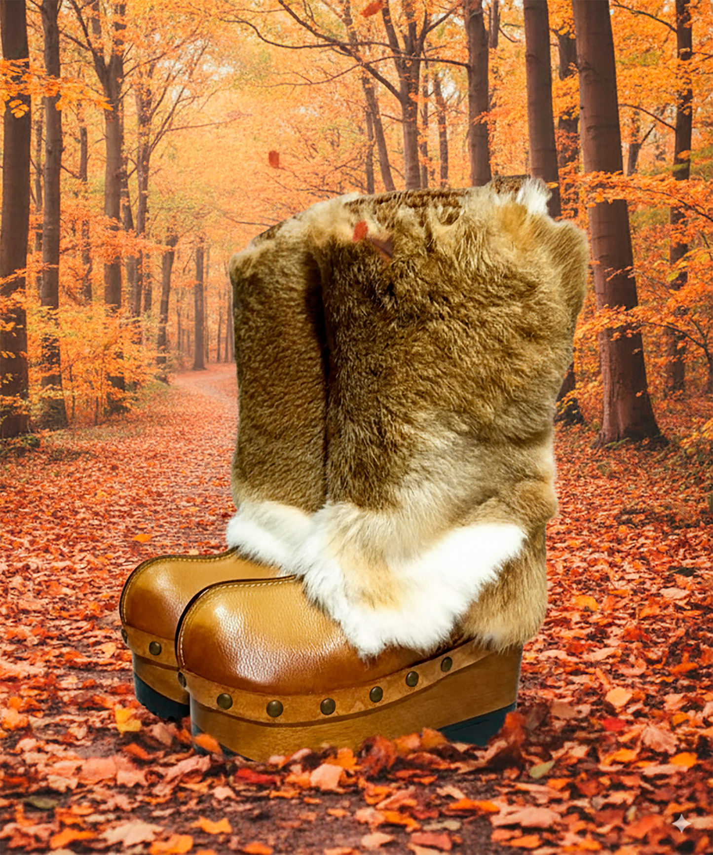 Leather and rabbit skin boots. Wooden wedge boots in clog style. Fur boots. Handmade leather boots made to order. Exclusive design by Sol Caleyo.