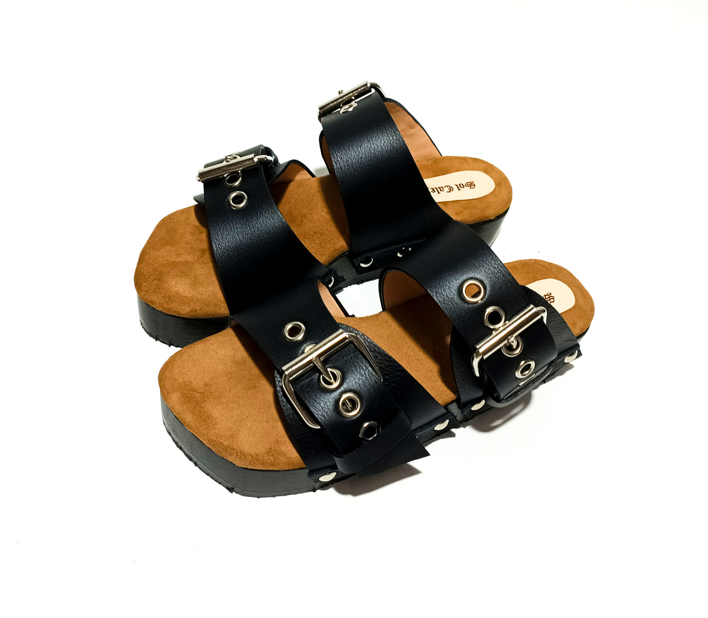 Leather clog sandal with buckles. Clog sandals with buckles and wooden wedge. Women's leather sandals birkenstock style. Sizes 34 to 47. High quality handmade leather shoes by sol Caleyo. Sustainable fashion.