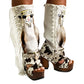 Handmade cowboy boots, white boots with cowhide and fringes. Cowboy style boots with hand painted buffalo, feathers, coins and natural shells. Vintage style platform boots. High-end leather footwear handmade by Sol Caleyo.
