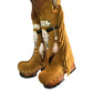 Camel suede cowboy boots. Clogs with hand-painted buffalo head, feathers, and fringes. Bohemian-style boots. High-end footwear handmade by Sol Caleyo.
