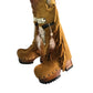 Camel suede cowboy boots. Clogs with hand-painted buffalo head, feathers, and fringes. Bohemian-style boots. High-end footwear handmade by Sol Caleyo.
