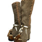 Bohemian-style boots in earth-colored suede leather. Bohemian-style platform boots, decorated with horns, fringes, feathers, and shells. High-end footwear handmade to order. Exclusive design by Sol Caleyo.