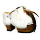 White leather and rabbit fur clogs in bohemian style, decorated with feathers, horns and natural shells. White leather mule clogs with super high heel. Sizes 34 to 47. High quality leather shoes handmade by Sol Caleyo.