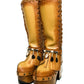 Beige leather boho platform boots with fringe and coins, handmade to order in EU sizes 33 to 47