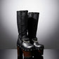 Handmade leather platform boots with silver pyramid studs, chains and 15 cm wenge wooden heel by Sol Caleyo
