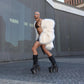 Handmade leather platform boots with silver pyramid studs, chains and 15 cm wenge wooden heel by Sol Caleyo
