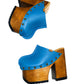 Close-up of bronze stud detail on Blue Jeans Clogs leather strap