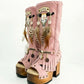 Wild Soul Pink Boots, artisan handmade pink leather boots with 12cm wooden heel and goat leather lining, isolated view.