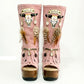 Wild Soul Pink Boots, artisan handmade pink leather boots with 12cm wooden heel and goat leather lining, isolated view.