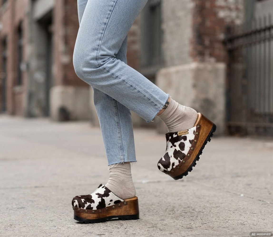 Cowhide Leather Clogs | Handmade Wooden Platform – Sol Caleyo