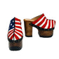 Sol Caleyo Handmade American Clogs - USA Flag Leather Platform Wooden Shoe