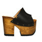 Dubai dark brown leather platform mule sandals with 13 cm natural wood heel by Sol Caleyo