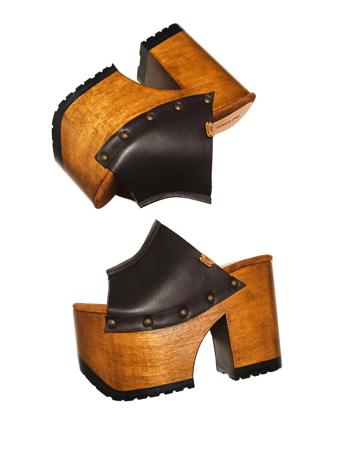 Made to order dark brown leather platform mule sandals, ready in 20 to 30 days, shipped worldwide