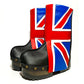 Biker style leather clog boots with English flag design. Leather clog boot made entirely by hand. Sizes 34 to 47. England boots are an exclusive design by Sol Caleyo.