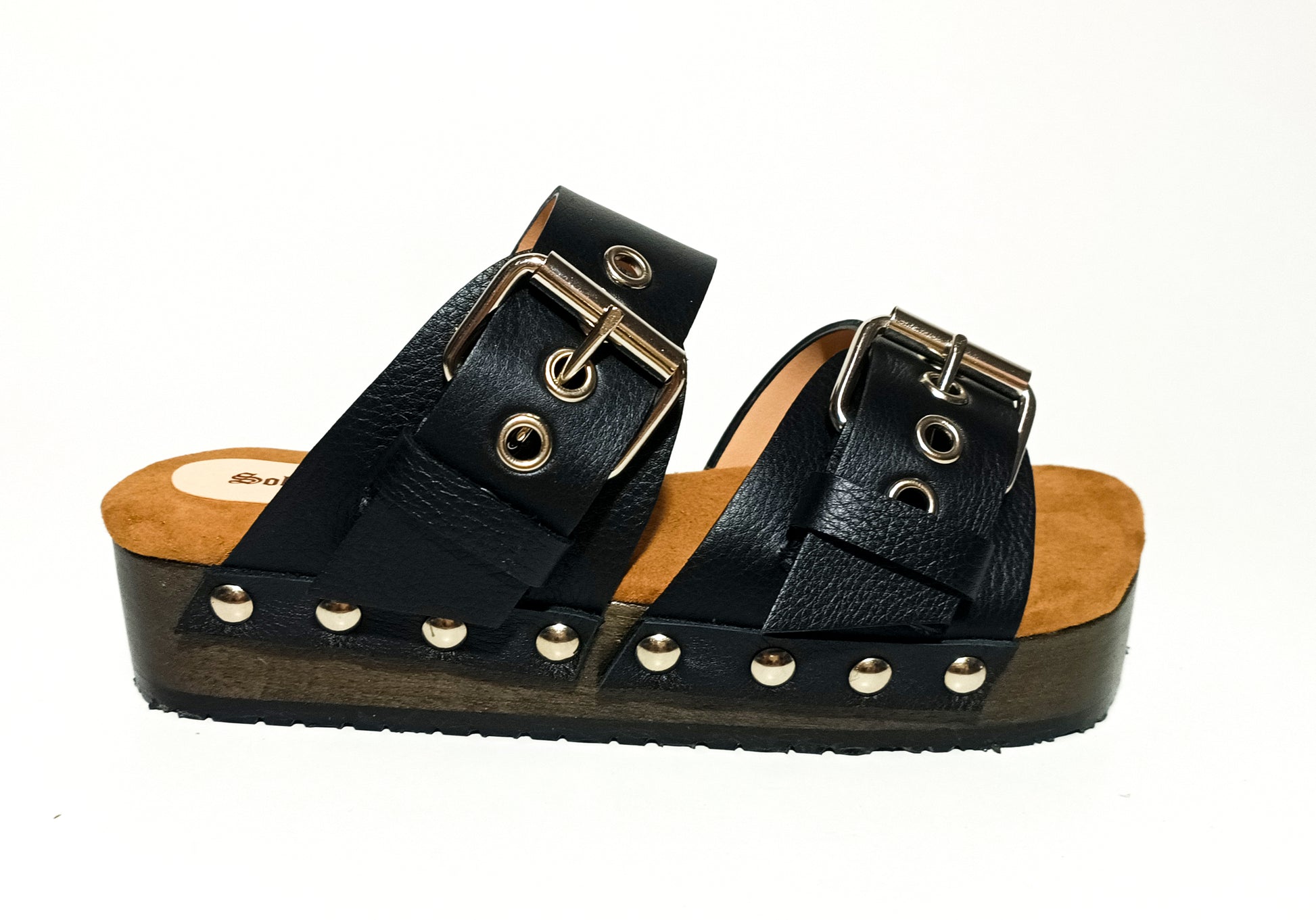 Leather clog sandal with buckles. Clog sandals with buckles and wooden wedge. Women's leather sandals birkenstock style. Sizes 34 to 47. High quality handmade leather shoes by sol Caleyo. Sustainable fashion.