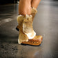 Leather and rabbit skin boots. Wooden wedge boots in clog style. Fur boots. Handmade leather boots made to order. Exclusive design by Sol Caleyo.