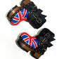 Biker style platform boots with England flag. Leather ankle boots with england flag, buckles and studs. High-end handmade footwear by Sol Caleyo.