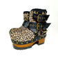 Leopard ankle boots with biker style buckles. Biker style ankle boots. Handmade leather ankle boots. High-end handmade shoes made to order.