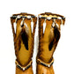 Bohemian style beige platform boots. Bohemian style wooden heeled boots decorated with feathers, shells and horns. High-end footwear handmade by Sol Caleyo.