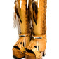 Bohemian style beige platform boots. Bohemian style wooden heeled boots decorated with feathers, shells and horns. High-end footwear handmade by Sol Caleyo.