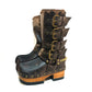 Handmade leather clogs. Dark brown leather biker boots. Leather boots with wooden heels. Leather boots with buckles. High-end footwear handmade by Sol Caleyo.