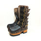 Handmade leather clogs. Dark brown leather biker boots. Leather boots with wooden heels. Leather boots with buckles. High-end footwear handmade by Sol Caleyo.
