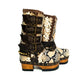 Handmade snake skin clogs. Biker-style snake boots. Leather boots with wooden heels. High-end footwear handmade by Sol Caleyo.