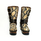 Handmade snake skin clogs. Biker-style snake boots. Leather boots with wooden heels. High-end footwear handmade by Sol Caleyo.