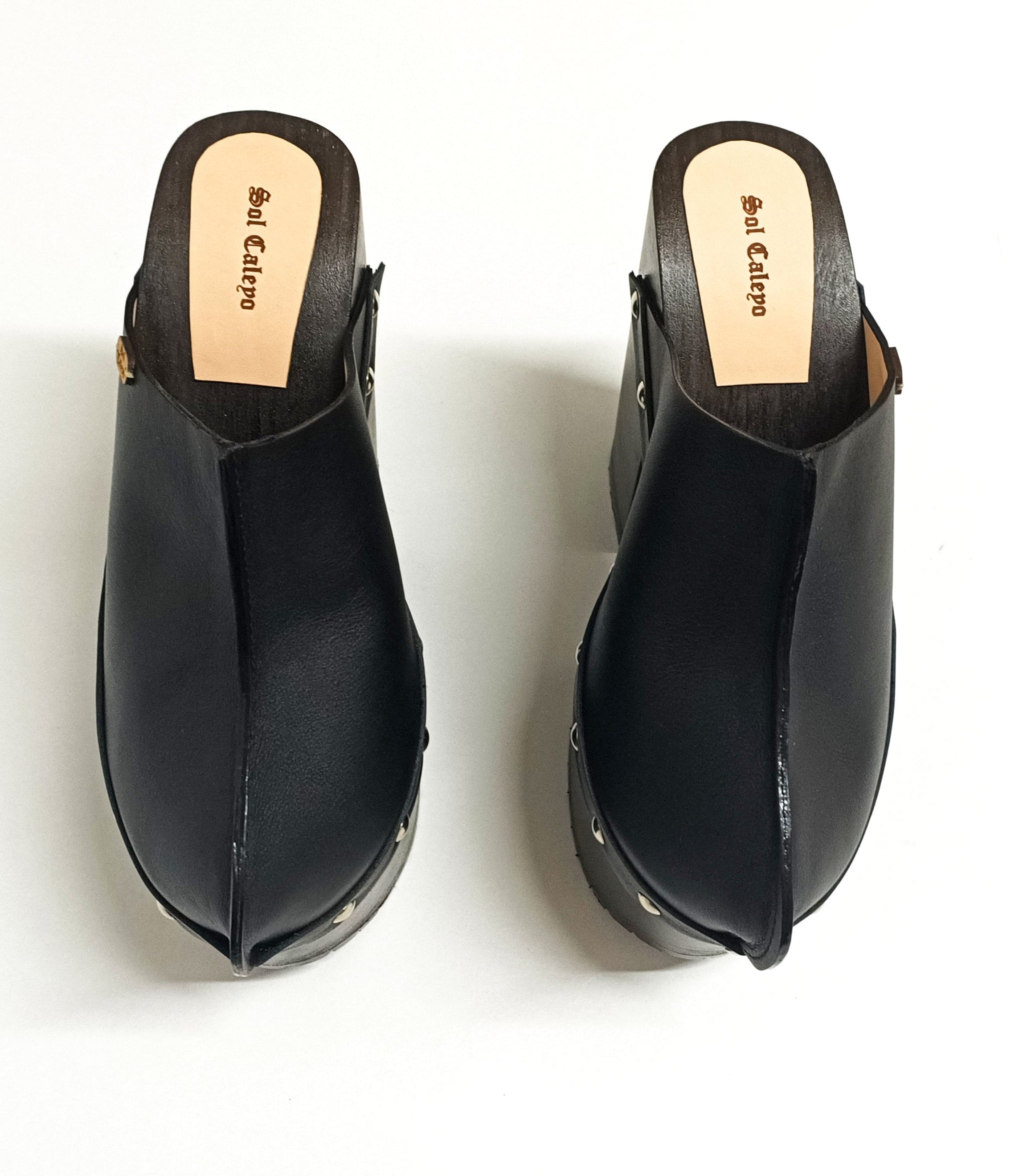 Black Leather Platform Mule | Handmade Wooden Sole – Sol Caleyo