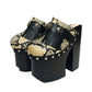 Indian Snake Clogs by Sol Caleyo: extreme 18cm straight heel wooden platforms with snake-print leather, black fringe, and Native American style metal conchos.