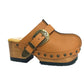 Light Brown Route 66 clogs - Handmade leather platform wooden shoes by Sol Caleyo.