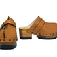 Light Brown Route 66 clogs - Handmade leather platform wooden shoes by Sol Caleyo.