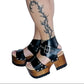 Black leather platform sandals with super high wooden heel. Vintage 70s style platform sandals. Handmade leather sandals, sizes 34 to 47. Exclusive design by Sol Caleyo.
