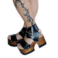 Black leather platform sandals with super high wooden heel. Vintage 70s style platform sandals. Handmade leather sandals, sizes 34 to 47. Exclusive design by Sol Caleyo.