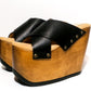 Super high wooden wedge sandals made in high quality leather. Super high wooden wedge vintage style. Yellow, white and black wooden wedge sandals. Sizes from 34 to 47. High quality leather shoes handmade by Sol Caleyo.