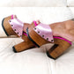 Pink leather peep toe sandal. Platform sandal with super high wooden heel. Clog sandal 70's style. Sizes 34 to 47. High quality handmade leather shoes by sol Caleyo. Sustainable fashion.