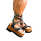 Flip-flop style sandals made in camouflage leather decorated with old gold studs. Sizes 34 to 47. Gladiator military flip flops are an exclusive design by Sol Caleyo.