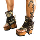 Flip-flop style boot. Biker-style snake boot. Snake boot with wooden heel. Platform flip-flop. High-end leather footwear handmade by Sol Caleyo.
