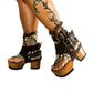 Flip-flop style boot. Biker-style snake boot. Snake boot with wooden heel. Platform flip-flop. High-end leather footwear handmade by Sol Caleyo.