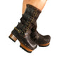 Handmade leather clogs. Dark brown leather biker boots. Leather boots with wooden heels. Leather boots with buckles. High-end footwear handmade by Sol Caleyo.