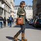 Handmade hair-on leopard print leather platform boots with old-gold pyramid studs, buckles and 9 cm wooden heel by Sol Caleyo.