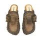 Top view of Oxford Vintage clogs with suede goatskin insole branded Sol Caleyo and hand-crocheted leather upper