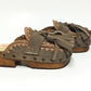 Sol Caleyo Artemisa Earth Tone Suede Tassel Clogs side view on white background