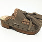 Sol Caleyo Artemisa Earth Tone Suede Tassel Clogs side view on white background