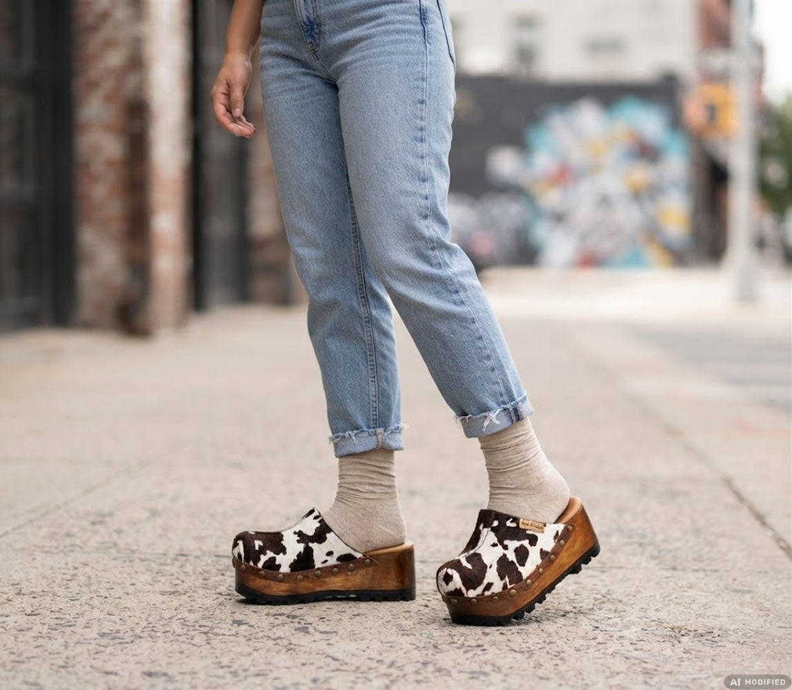 Cowhide Leather Clogs | Handmade Wooden Platform – Sol Caleyo