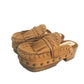 Side profile of Sol Caleyo Niza Clogs in light brown leather, showcasing hand-braided strap, crochet trim, bronze studs, and a sturdy wooden platform sole.