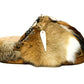 Handmade boho suede platform clogs with rabbit fur, carved bone, shells and feathers by Sol Caleyo