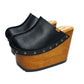 Black platform clog vintage style 70s. Super high wooden wedge, closed leather clogs, vintage style wooden wedge. Sizes 34 to 47. High quality leather shoes handmade by Sol Caleyo.