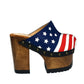 Sol Caleyo Handmade American Clogs - USA Flag Leather Platform Wooden Shoe